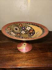 Vintage Brass Pedestal Bowl Ornate Moon Star Sun Cut Outs Painted Made in India picture