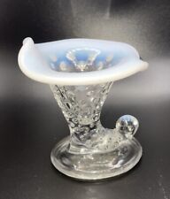 Vintage Fenton Hobnail Clear Opalescent Moonstone Cornucopia Bud Vase Mini picture