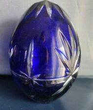VINTAGE COBALT BLUE CUT TO CLEAR HOLLOW GLASS EGG 24% LEAD CRY picture