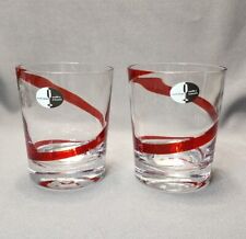 Pier 1 Swirline Red Double Old Fashioned Whiskey Rocks Glasses Lowball Set of 2 picture