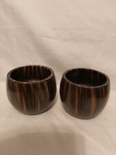 Vintage Wooden Cups Dish Candle Holders Tiger Stripe Wood, 2.5