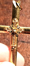 Elegant Vintage Estate Victorian Edwardian 14K Gold Crucifix Cross Pearl 2 gms picture