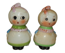 Vintage Big Eyed Roly Poly Girls Salt Pepper Shakers picture
