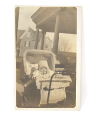 Rppc Real Photo Postcard Child In A Stroller Wearing Stocking Cap picture