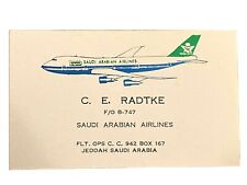 Vintage Saudi Arabian Airlines Boeing B 747 Airplane Pilot Business Card Jeddah picture