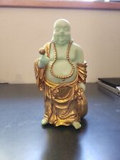 Vintage 1980’s Jade Green, Standing Wealth Buddha Statue Draped in Shiny Gold... picture
