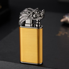 Novelty Dual Flame Black Gold Dragon Lighter Jet Windproof Metal Slim USA Seller picture