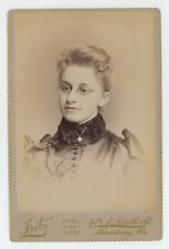 Antique c1880s Cabinet Card Beautiful Woman With Glasses Red Backing Reading, PA picture