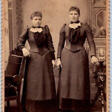 c1880s Serious Ladies Girl Sisters Cabinet Card Photo Wood Carved Deer Stand B21 picture