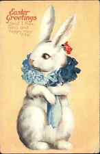 Clapsaddle Easter Int'l Art White Rabbit Blue Boa c1910 Vintage Postcard picture