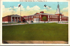 Postcard Junior High School No. 3 Trenton NJ New Jersey 1934 Flag Tower picture
