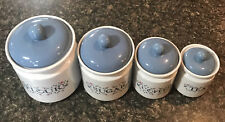 Vintage Jay Imports Ceramic Canister Set 4-pc Flour Sugar Coffee Tea White/Blue picture