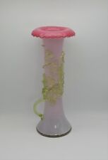 Victorian Art Glass Vase With Applied Uranium Glass Flowers And Vines 15-in Tall picture