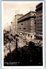 San Francisco California CA Postcard RPPC Photo Geary At Market St. Trolley 1933 picture