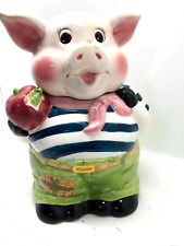 RARE 1980'S  INTERNATIONAL ART CHINA PIG  APPLE Farmhouse COOKIE JAR picture