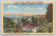 St Ignace Michigan showing Mackinac Island in Distance Linen Postcard No 4767 picture