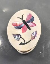 Vintage Kubla Craft HAND CARVED Soapstone INLAYED Abalone Butterfly Trinket Box  picture