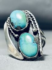 DOUBLE EAGLE BLUE TURQUOISE STERLING SILVER RING OLD picture