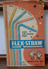 Vintage 1960s FLEX-STRAW Pastel Flexible Paper Drinking Straws Box of 32 +10 YEL picture