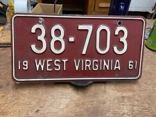 1961 West Virginia License Plate 38 703 Embossed Style picture
