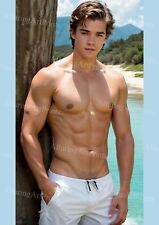 13x19 Male Model Photo Print Muscular Handsome College Shirtless Hunk -MM808 picture