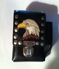 Black Genuine Leather Embroidered Eagle Cigarette Case 100's Made in USA New picture