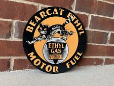 Bearcat ethyl motor fuel gasoline oil garage man cave racing vintage round sign  picture