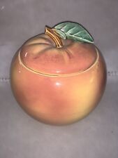 Vintage 1950s McCoy USA Art Pottery Blushing Apple Cookie Jar in Yellow and Pink picture