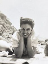 J9 Photograph 1940's Beautiful Woman Pretty Close Up POV Beach Sand picture