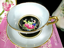 STANLEY tea cup and saucer pink rose painted baby blue color teacup England 50s  picture