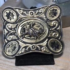 Vintage Metal Belt Buckle, Bull Riding, Gold Tone picture