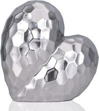 10in Silver Heart Sculpture,Elegant Ceramic Porcelain Silver-large  picture