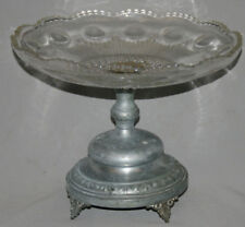 ANTIQUE EUROPEAN ART DECO GLASS PLATTER TRAY BOWL WITH METAL FOOTED BASE  picture