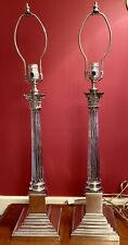 Mid-Century Silver Corinthian Column Lamps (sold as a pair) 30 Inches Tall picture