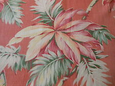 Antique Vintage 1940's Tropical Palm Cotton Fabric ~  Coral Melon Yellow Sage picture
