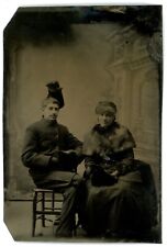 CIRCA 1860'S Rare 1/6th Plate TINTYPE Couple Winter Clothing Haunted Glove Prank picture