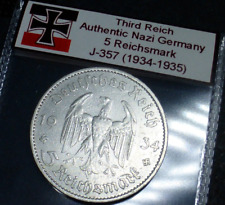 Nazi 5 Reichsmark Potsdam Silver Coin + Swastika Stamp Set Third Reich Germany picture