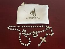 Commemorative Pope John Paul II White Bead Rosary w/Zipper Case Made in Italy picture