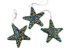 Set of 3 Bead Covered Starfish Ornaments Blue Glitter Sparkles picture