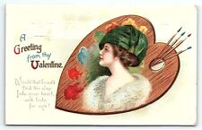 c1915 VALENTINE GREETINGS BEAUTIFUL LADY ARTIST PAINTING ST PAUL POSTCARD P2488 picture