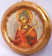 Saint Mercurius Agios Merkourios Rare Miniature Round Byzantine Icon on Wood picture