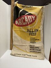 Vtg 1950s cloth 100lb ARCADY YELLOW & RED SOW-PIG CHOW Feed sack bag picture