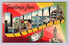 LA-Louisiana, LARGE LETTER General Greetings, Antique, Vintage Souvenir Postcard picture