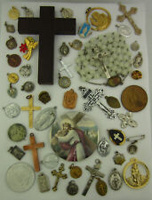 Vintage Catholic Lot of 51 Medals Crosses Pins Religious Glow in the dark Rosary picture