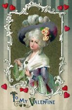 VALENTINE'S DAY - Dressed Up Woman and Hearts To My Valentine Winsch Postcard picture