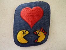 Vintage PAC-MAN & MRS. PAC-MAN Love Embroidered Denim Iron-On Patch NWOT picture