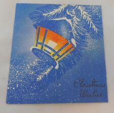 Vintage 1930's Blue Christmas Card with Lantern in Fir Tree C174 picture