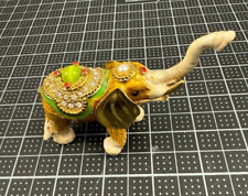 Elephant Bejeweled Hinged Trinket Jewelry Box Trunk UP Enamel Rhinestones picture