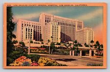 Unused Vintage Linen Postcard Los Angeles County General Hospital LA California picture