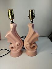 Ceramic Pink Retro Slash Art Deco Lamp Pair picture